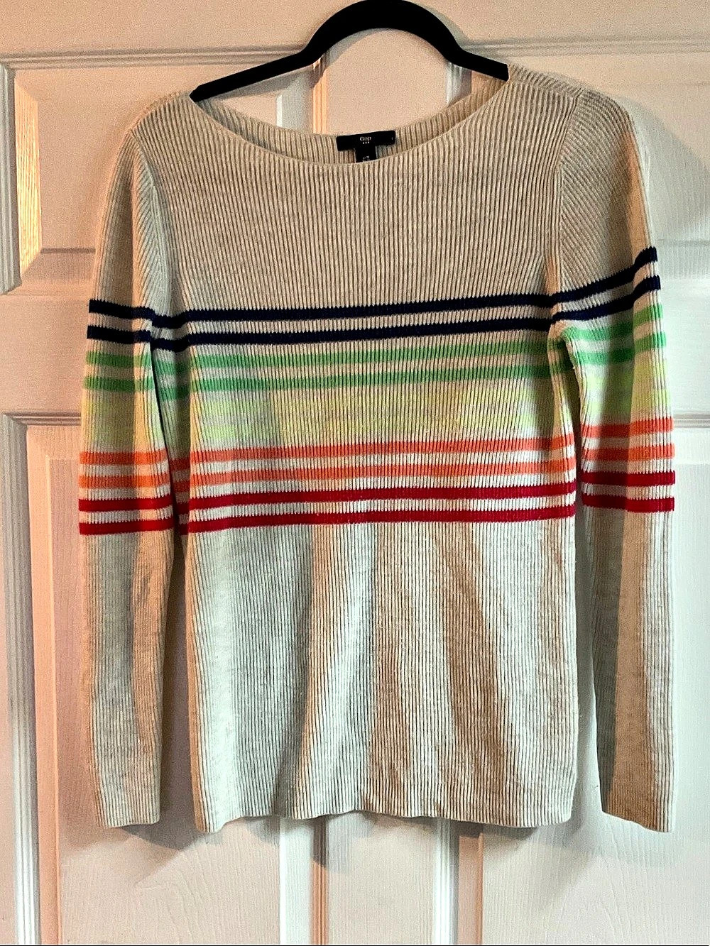 Gap Striped Crew Neck Sweater in Gray & Green Size Medium